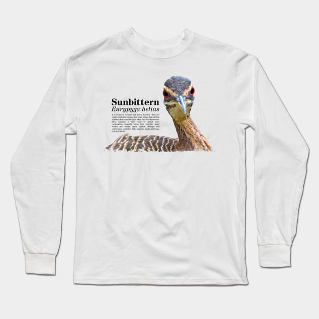 Sunbittern torpical bird black text Long Sleeve T-Shirt by Ornamentum